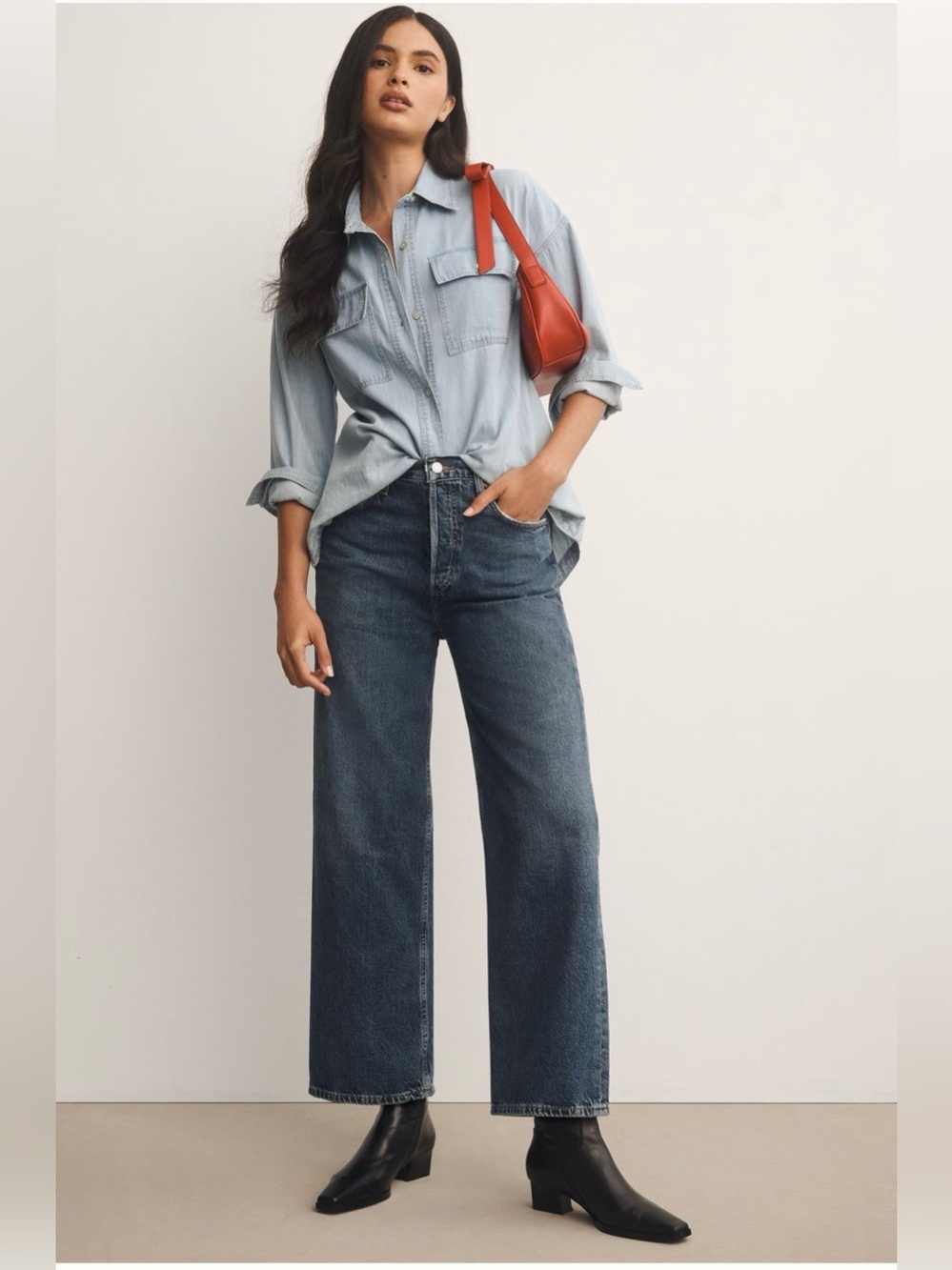 Agolde REN Dark Blue Wide-Leg Ankle Jeans Control Wash 27 Petite